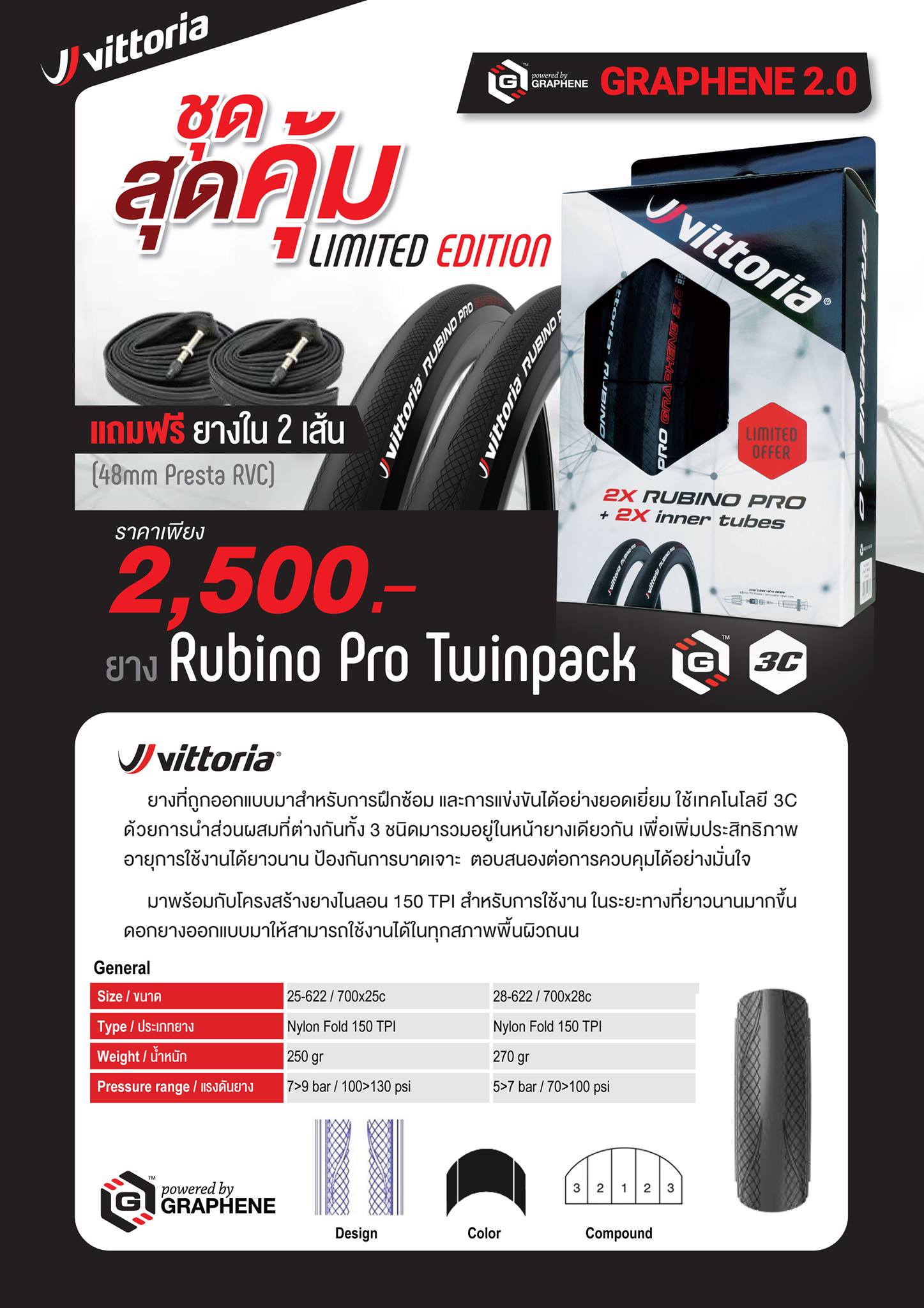 Set สุดคุ้ม ยางเสือหมอบ Vittoria Rubino Pro Twinpack แถมฟรี! ยางใน 2 เส้น‼ 🚴♂🚴♀