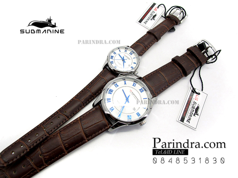 นาฬิกา US Submarine J118MD ของแท้ 100 % สายหนังน้ำตาลหน้าปัดขาว