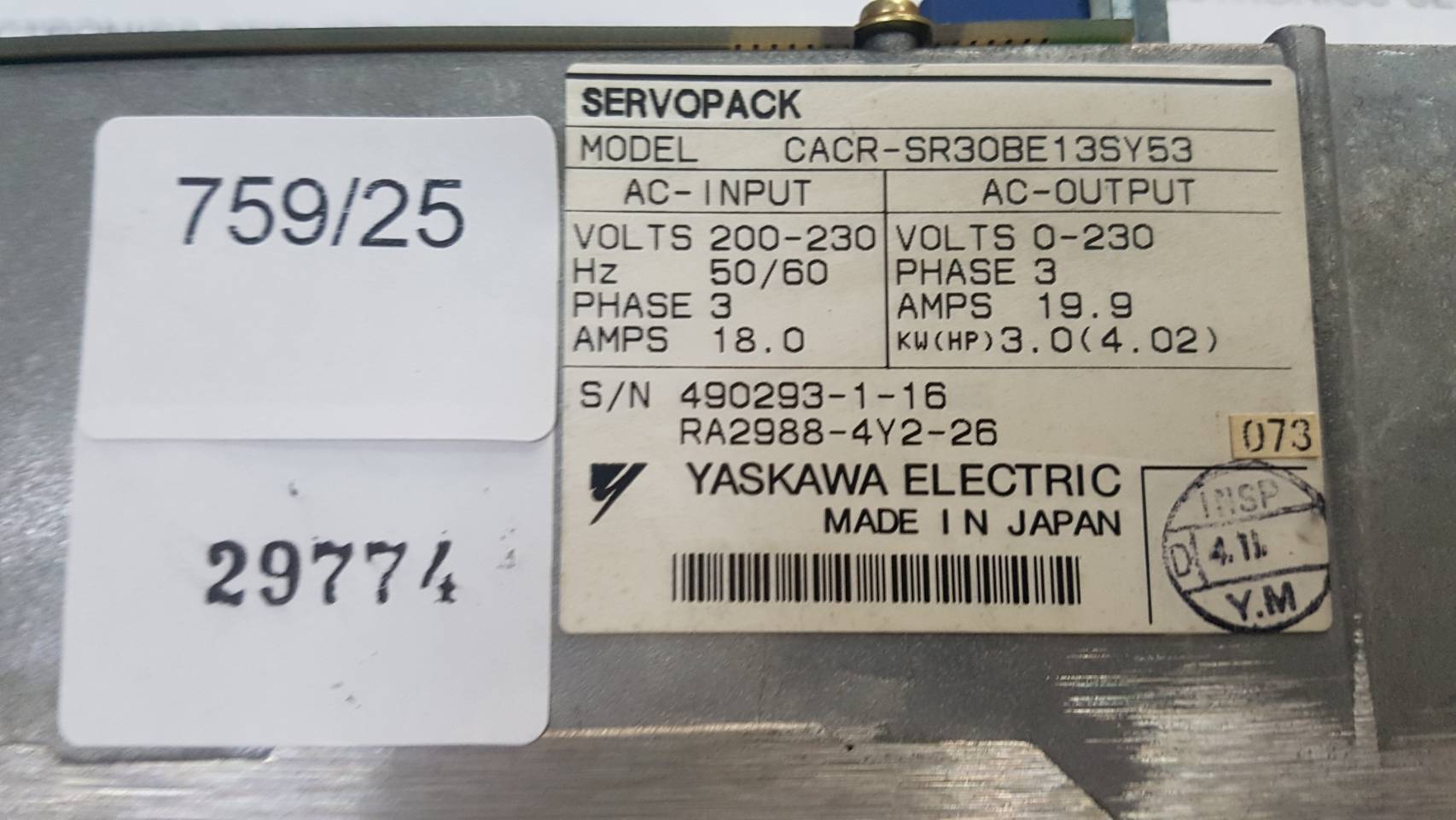 CACR-SR30BE13SY53 SERVO DRIVE " YASKAWA "