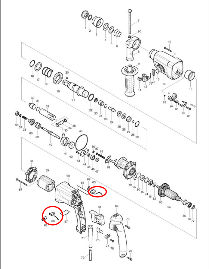 ซองถ่าน สว่านโรตารี่ มากีต้า Makita HR2021, HR2441, HR2450, HR2451, HR2453, HR2454 #E3