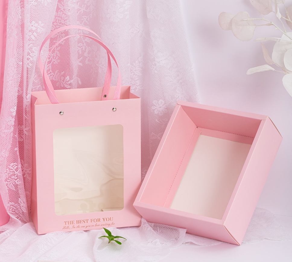 กล่องของขวัญ 2 ชั้น แบบมีหูหิ้ว สำหรับใส่ขนม คุกกี้ ของฝาก ของขวัญ ของชำร่วย