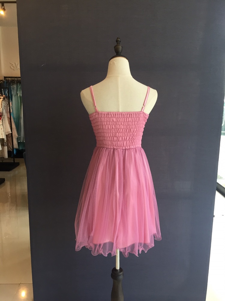 Sale พร้อมส่ง ชุดราตรีสั้น สายเดี่ยว สีชมพูกลีบบัว