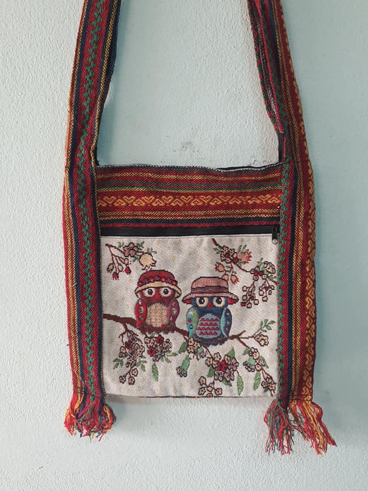 กระเป๋าย่ามผ้าพื้นเมืองสะพายข้างลายนกฮูก