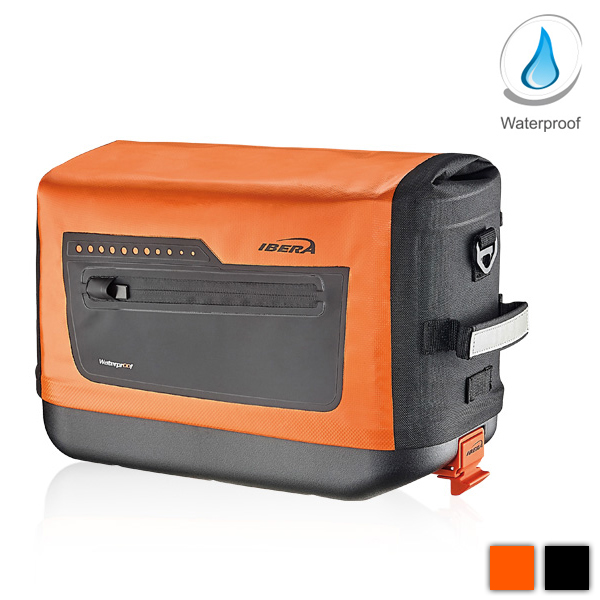 กระเป๋าวางบนตะแกรง กระเป๋าติดตะแกรงหลังปลดเร็ว ขั้นเทพ IBERA IB-BA22, PakRak Waterproof Commuter Bag มีสีส้มและสีดำ ขนาด 15ลิตร หนัก 1.12กก.