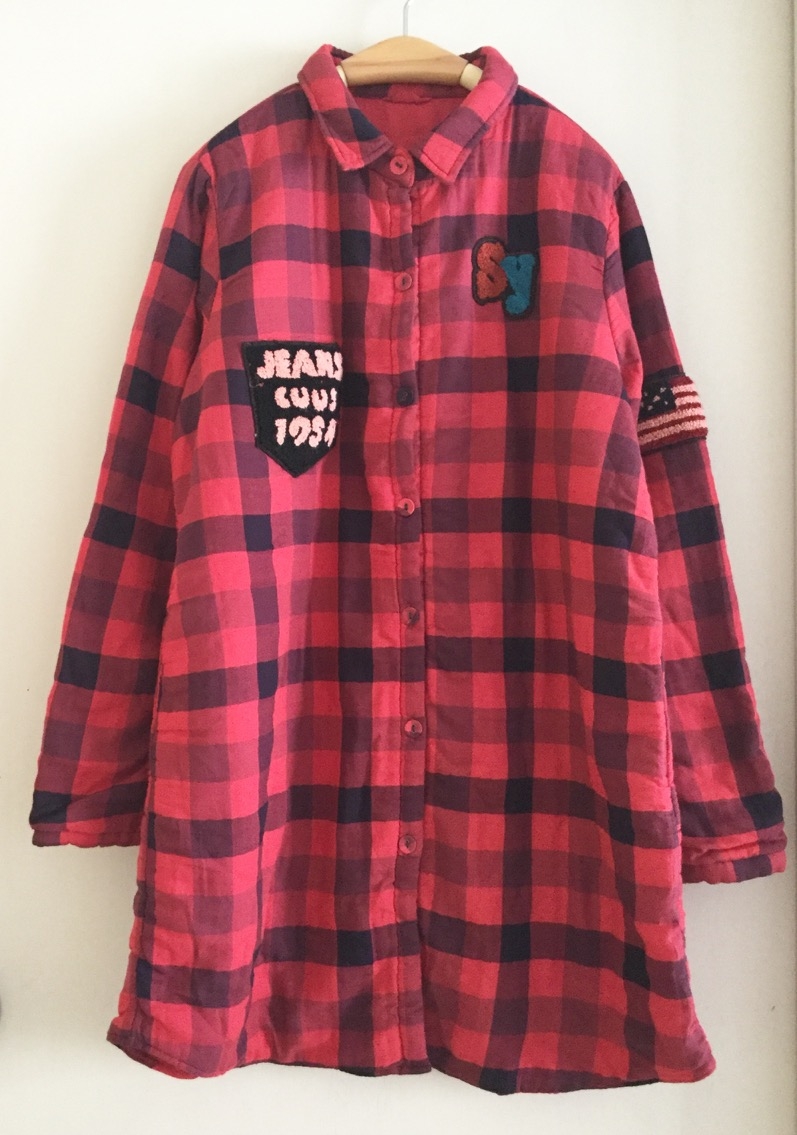 เสื้อเชิ้ตกันหนาวลายสก็อตผ้าฝ้ายนุ่มปักลาย