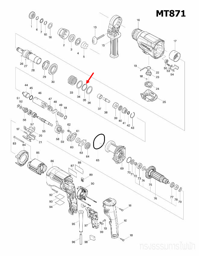 SPIRO LOCK WASHER 30 สว่านโรตารี่ Maktec มาคเทค, Makita มากีต้า MT871, M8701, M8701B, HR2611F [#35] Pn.257932-4 (แท้) ##(**)