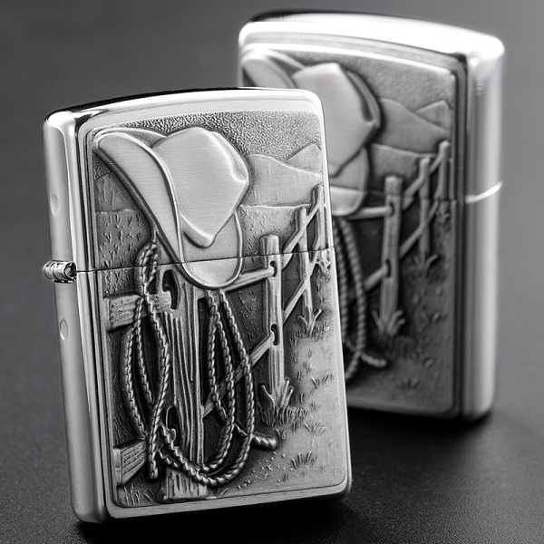 ไฟแช็ค Zippo แท้ คาวบอยสไตล์ "Zippo 24879 Resting Cowboy, Emblem, Brushed Chrome " แท้นำเข้า 100%