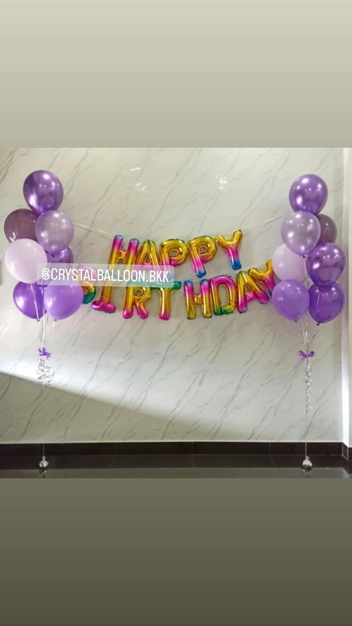 ลูกโป่ง วันเกิดเด็ก ช่อลูกโป่ง ช่อ 7 ลูก 2 ช่อ Theme สีม่วง พร้อม ฟอยล์ตัวอักษร Happy Birthday สีรุ้ง 1 ชิ้น พร้อมตกแต่ง สามารถเปลี่ยนสีลูกโป่ง/เปลี่ยนสี-ฟอยล์ตัวอักษรได้
