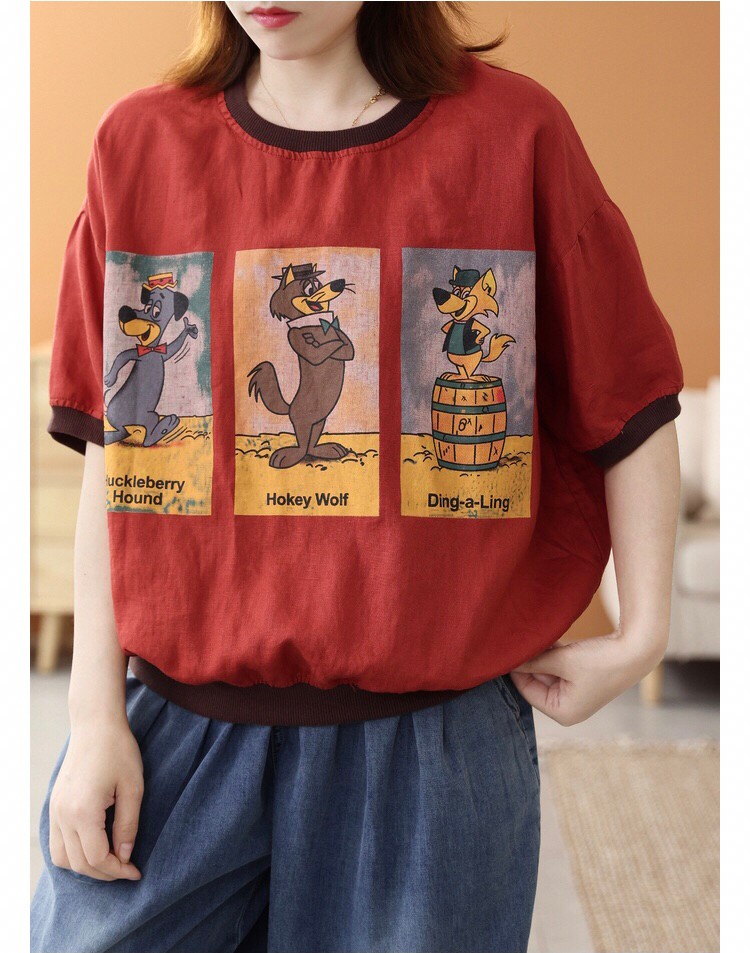เสื้อเอวจั๊มผ้าลินินสกรีนลาย