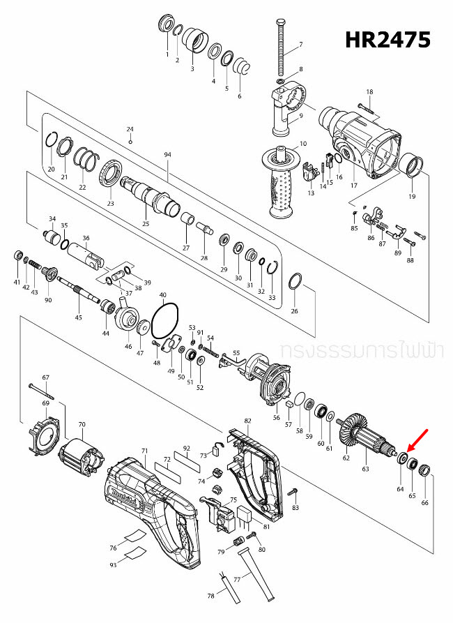 INSULATION WASHER หินเจียรไฟฟ้า Makita MT190, MT370, MT372, MT814, MT958, HR2475, HP1630, GA4030, GA4031, 4350CT, 9500NB, 9533B, 9553NB, 9556NB, HN, HP Pn.681636-0(แท้)