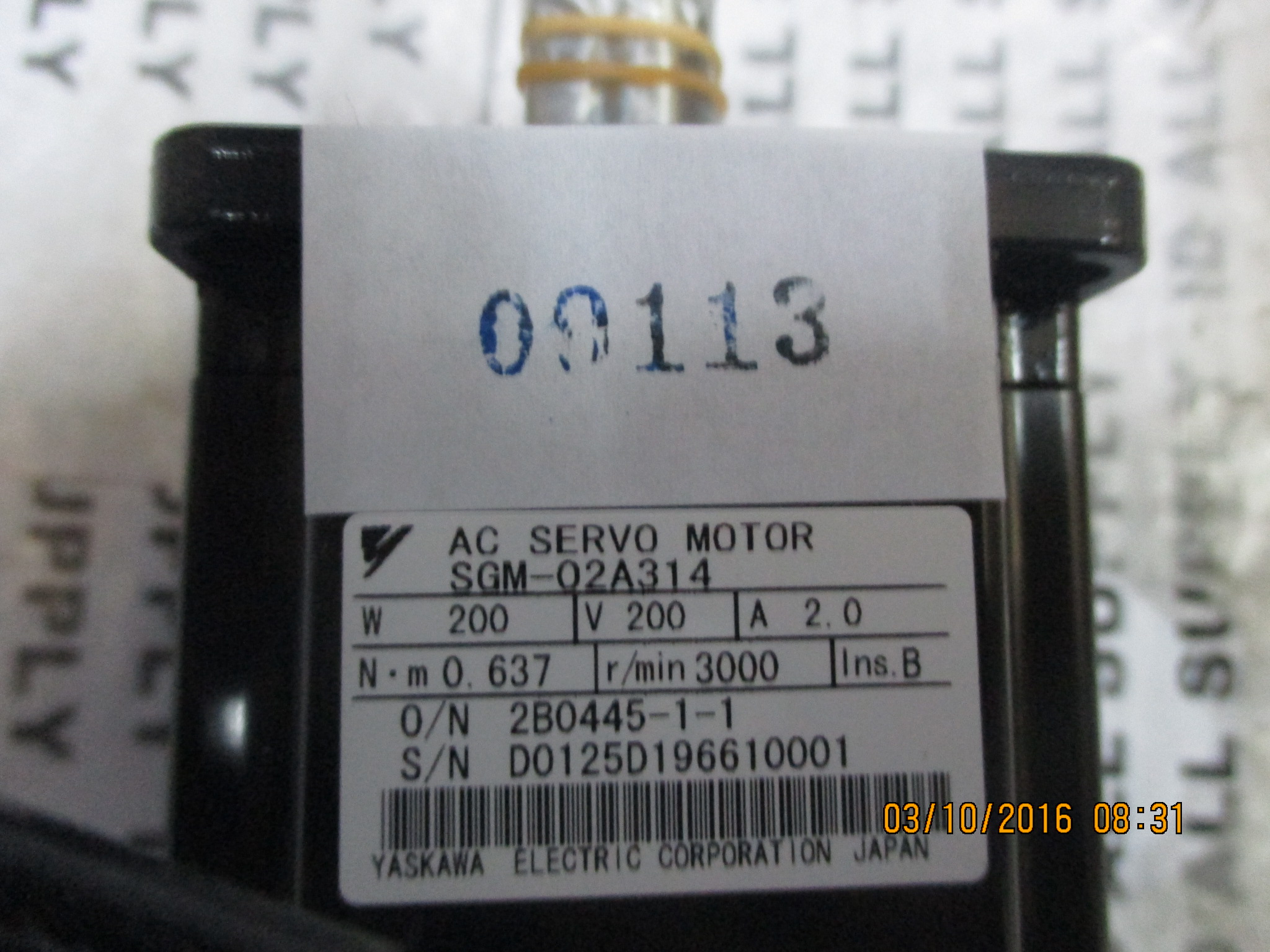 SGM-02A314 SERVO MOTOR " YASKAWA "