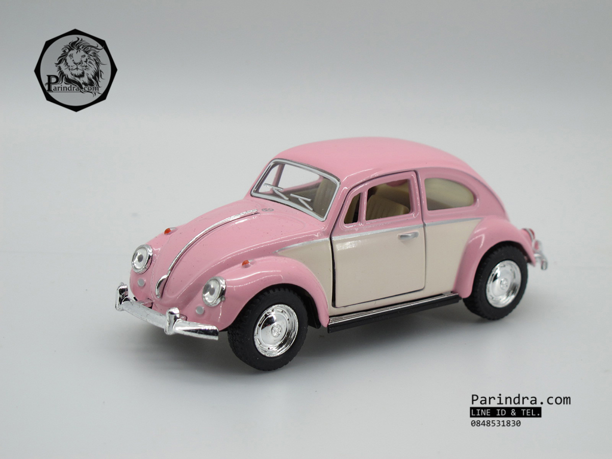 โมเดลรถเหล็กรถเต่า Volkswagen 1967 อัตราส่วน 1:32 สีชมพูหวาน ประตูขาว