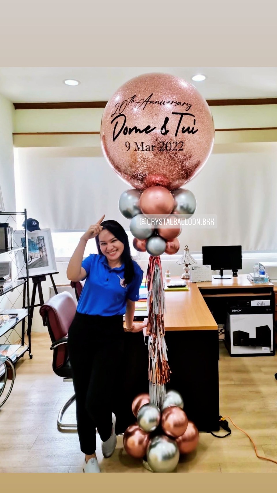 เสาลูกโป่ง วันครบรอบ Bubble ขนาด 36" สีโรสโกล พร้อมตกแต่ง สามารถเปลี่ยนสีลูกโป่ง/เปลี่ยนข้อความได้