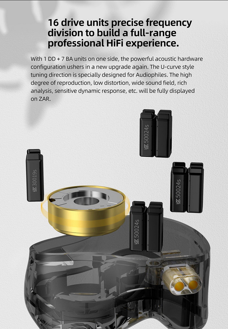 KZ ZAR หูฟัง Hybrid 8 ไดรเวอร์ 7BA+1DD ระดับเรือธง ประกันศูนย์ไทย