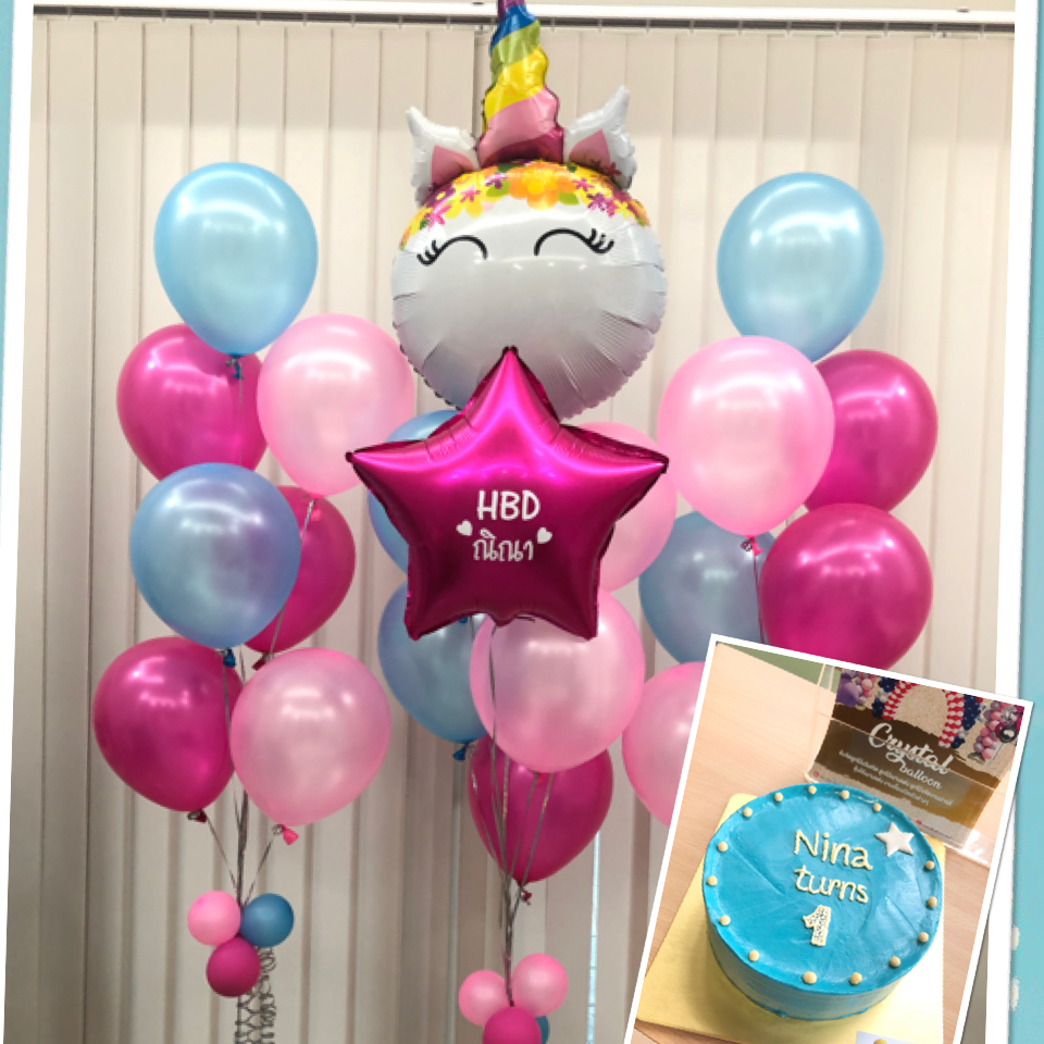 ลูกโป่ง วันเกิดเด็กหญิง Theme Unicorn โทนสี สดใส สะดุดตา พร้อม ช่อลูกโป่ง 3 ช่อ,ฟอยล์ดาว ขนาด 24" 1 ชิ้น (ราคายังไม่รวมเค้ก) พร้อมตกเเต่ง สามารถเปลี่ยนสีลูกโป่ง/เปลี่ยนข้อความ/เปลี่ยนฟอยล์การ์ตูนได้