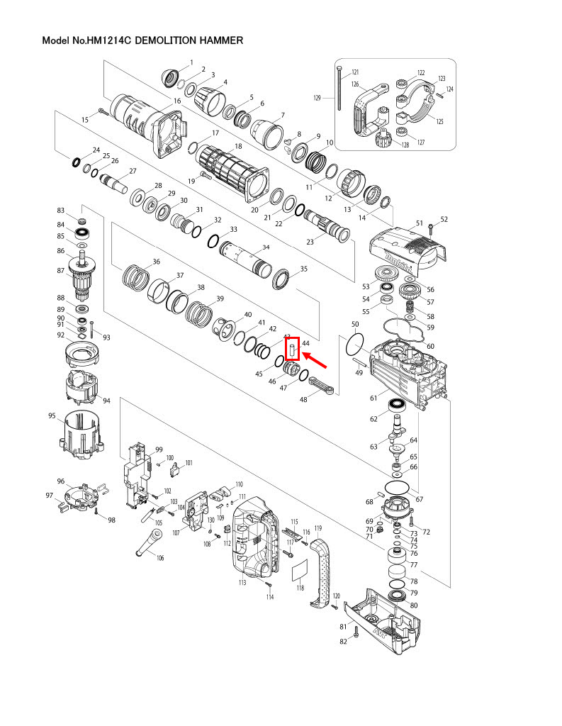 PIN 12 เครื่องสกัคคอนกรีต SDS-max Makita มากีต้า HM1214C [#44] P/N.268121-6 (แท้)##