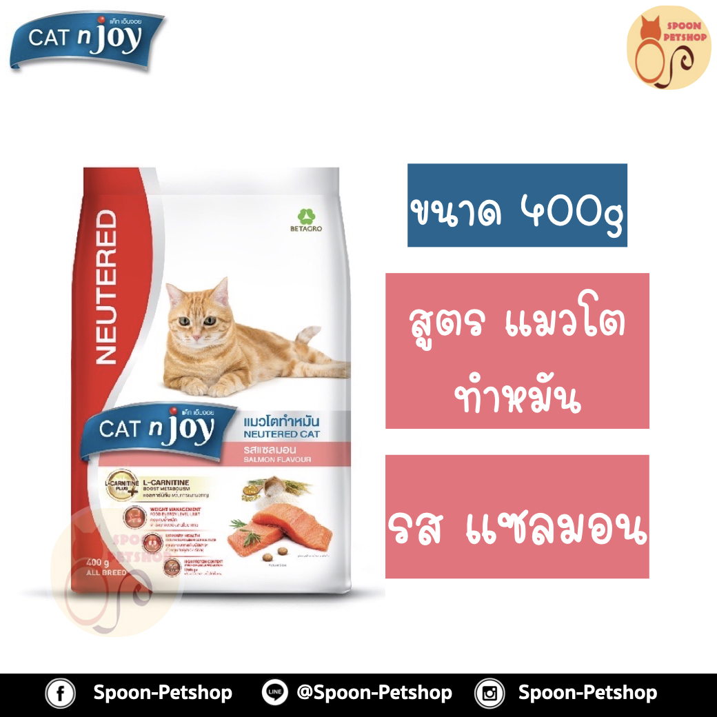 Cat 'n Joy Neutered อาหารแมว แคทเอ็นจอย สำหรับแมวโตทำหมัน รสปลาแซลมอน 400g