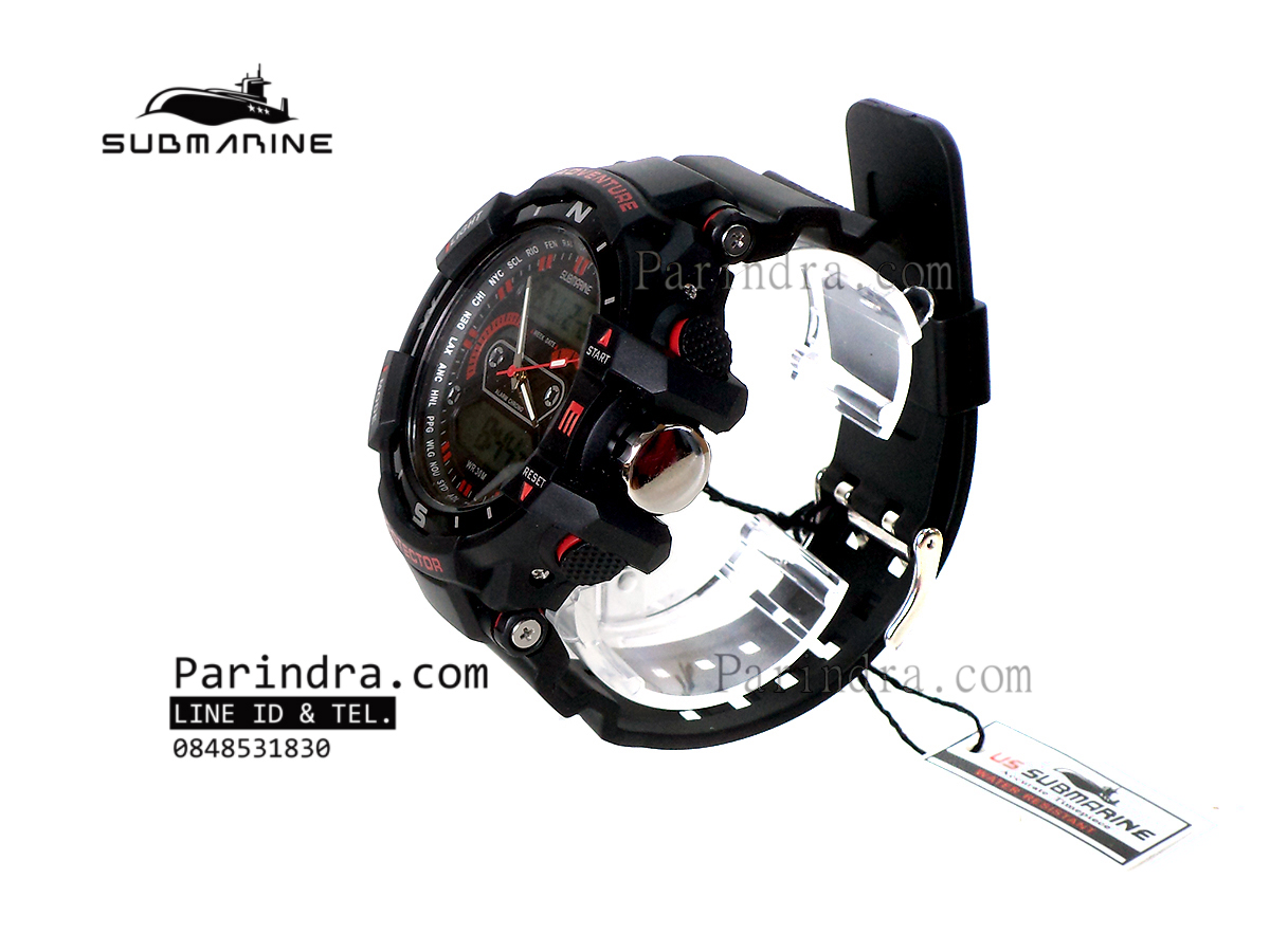 นาฬิกา US submarine Protector รุ่น TP3161M สีดำตัดแดงกรอบเข็มทิศ