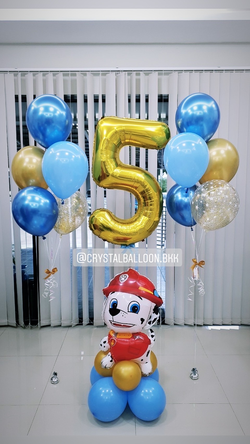 ลูกโป่ง วันเกิดเด็ก Theme Marshall พร้อม ช่อลูกโป่ง ช่อ 5 ลูก 2 ช่อ,ลูกโป่งใส ใส่กลิตเตอร์ พร้อม ฟอยล์ตัวเลข 40" 1 ตัว พร้อมตกเเต่ง สามารถเปลี่ยนสีลูกโป่ง/เปลี่ยนสี-ตัวเลข/เปลี่ยนฟอยล์ตกแต่งได้