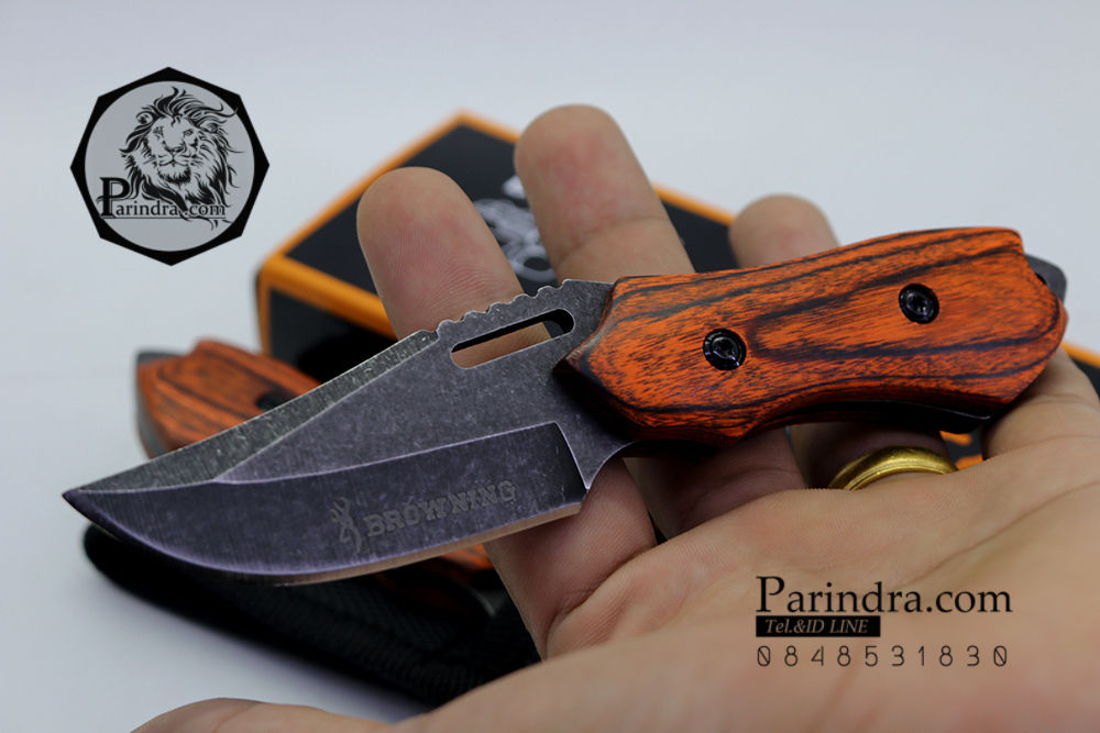 มีดใบตายขนาดเล็ก พกพา Browning X002 ด้ามไม้ มาพร้อมซองพก (OEM)