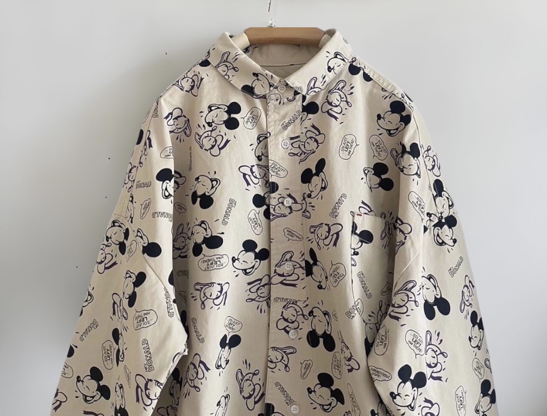 เสื้อผ้าคอตตอนลายมิกกี้แต่งกระเป๋า