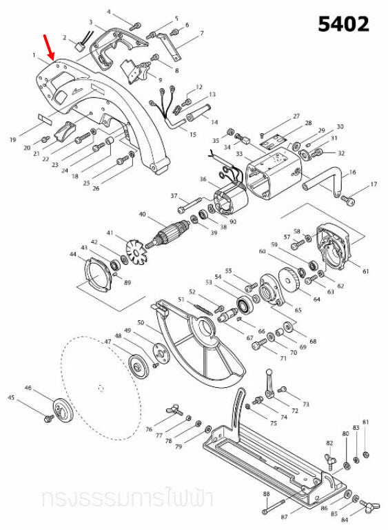 บังสะเก็ดบน เลื่อยวงเดือน Makita มากีต้า 5402 [#1] Pn.312966-5 (แท้) ##