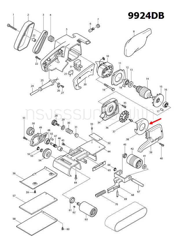 ฝาปิดใบพัด เครื่องขัดกระดาษทราย Makita 9924DB [#38] Pn.343271-9 (แท้) ##