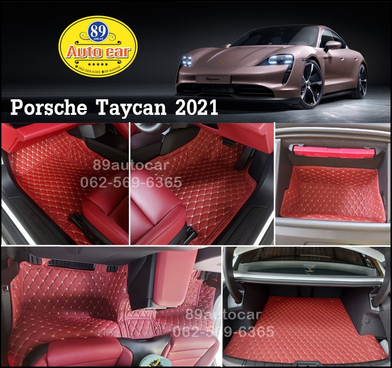Porsche Taycan ปูพรม6D สีแดงไวน์ เต็มคัน