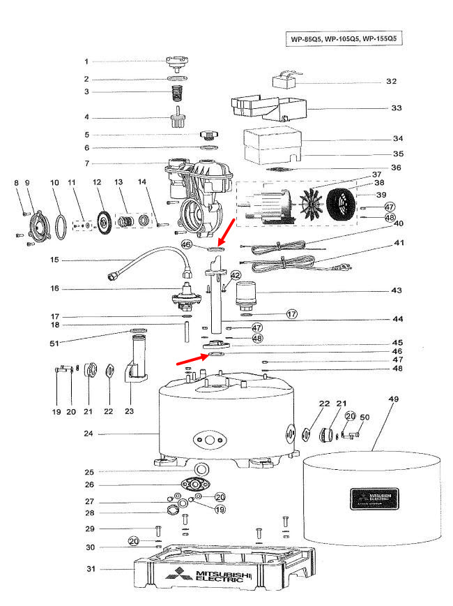 ยางกันรั่ว(แผ่นยึดท่อส่งน้ำ - แผ่นปิดถังเก็บความดัน) ปั้มน้ำ มิตซู P/N.H00102B00(#A5) WP-85, WP-105, WP-155, EP-155(ราคา/ชิ้น-) (แท้)