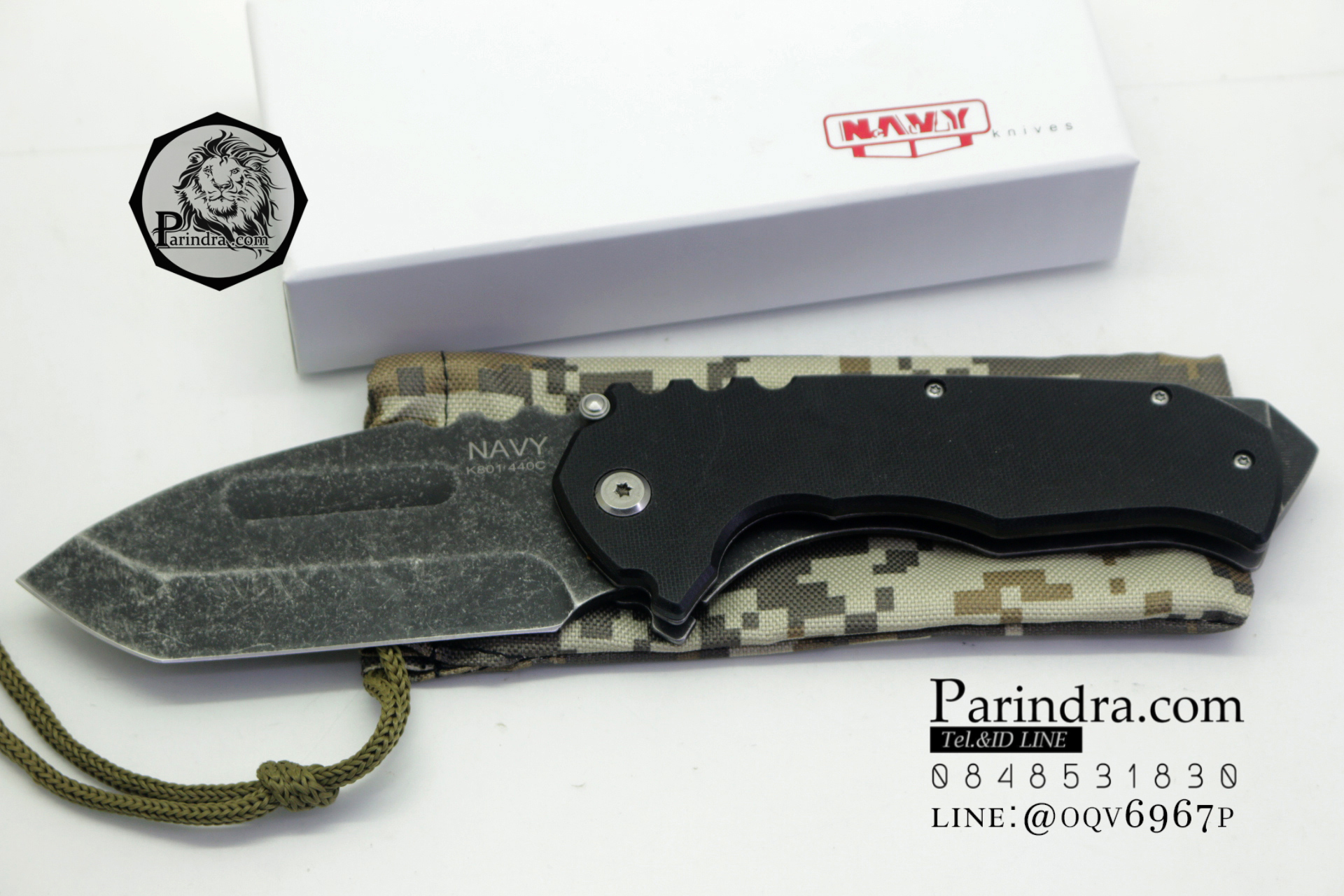 มีดพับ Navy รุ่น K801B สีดำ ใบสีดำ StoneWash ด้าม G10 ทรงสวย ของแท้ 100%