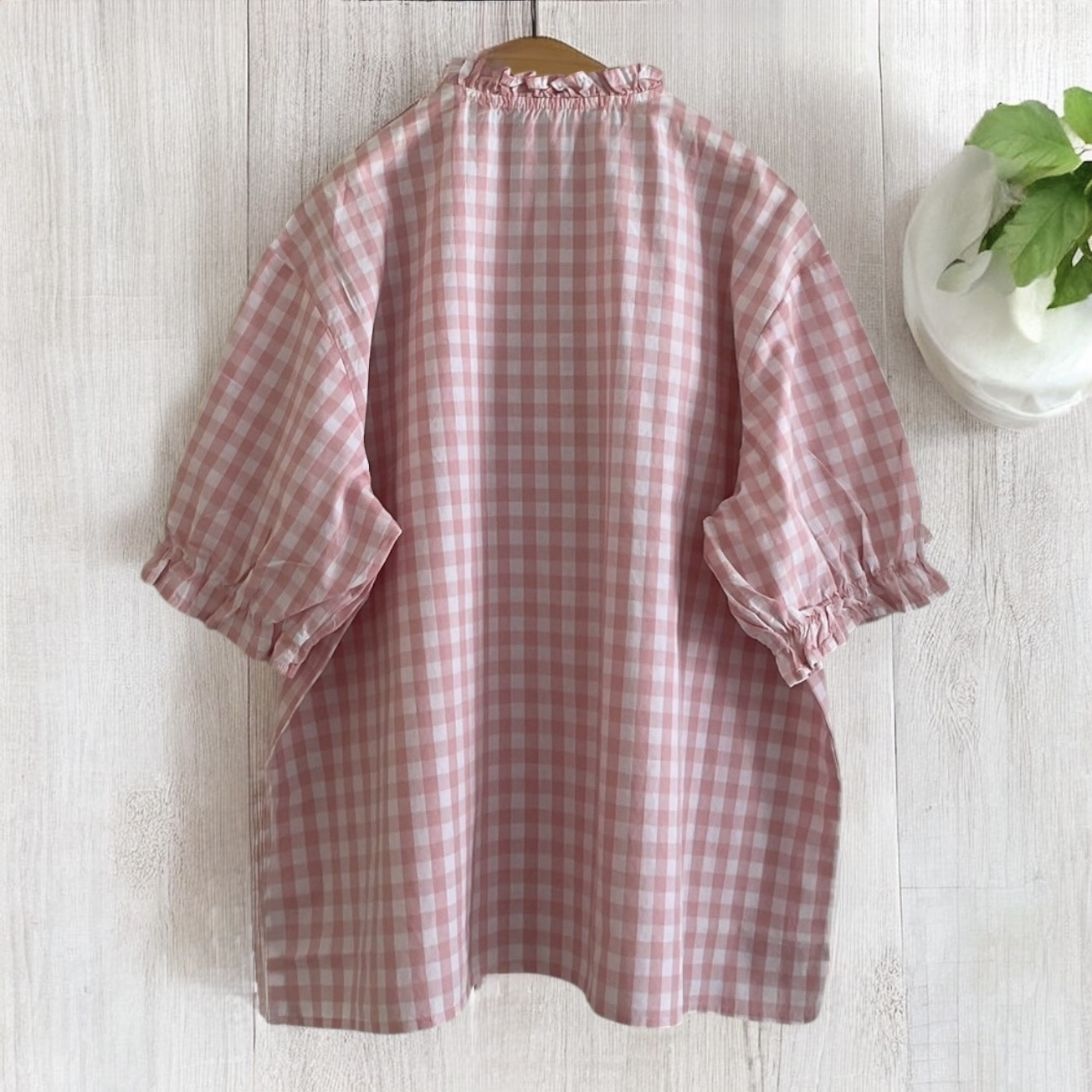 เสื้อผ้าฝ้ายลายสก็อตแต่งผ้าลูกไม้