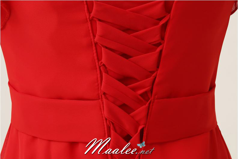 พร้อมเช่า ชุดราตรีสั้น แขนย้วย สีครีม Champagne ผ้าชีฟอง แต่งคริสตัลหรู ช่วงเอวกับไหล่ (เชือกผูก)