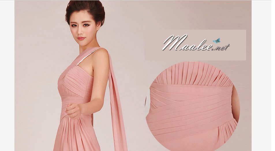 พร้อมเช่า ชุดราตรียาว สีชมพู Nude ชุดเพื่อนเจ้าสาว Nude-002E