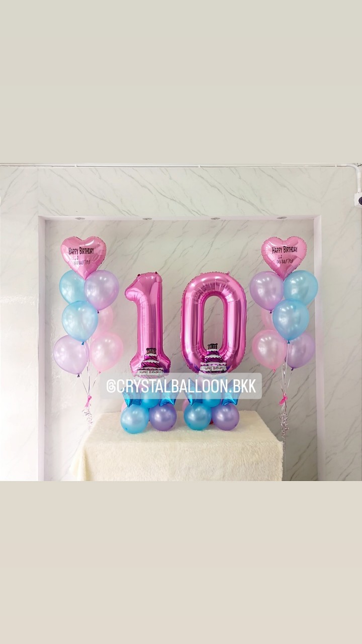 ลูกโป่ง วันเกิดเด็ก ช่อลูกโป่ง ฟอยล์หัวใจ ขนาด 18" ช่อ 7 ลูก 2 ช่อ พร้อม ฟอยล์ตัวเลข ขนาด 40" ตั้งฐาน 2 ชิ้น พร้อมตกเเต่ง สามารถเปลี่ยนสีลูกโป่ง/เปลี่ยนข้อความ/เปลี่ยนสี-ฟอยล์ตัวเลขได้