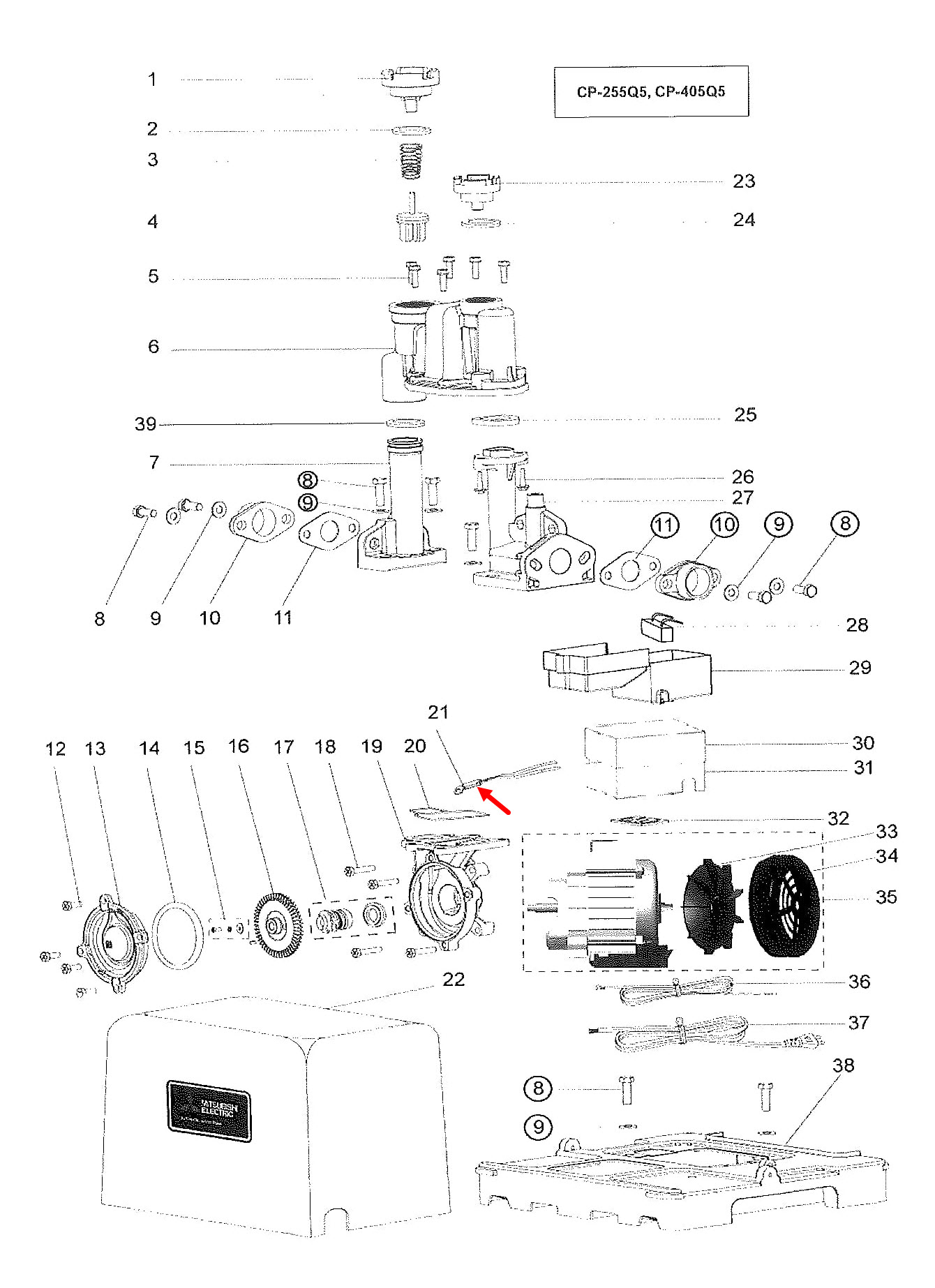#A71 เทอร์โมสคัต ปั้มน้ำ มิตซู WP-355, WP-405, EP-205, EP-255, EP-305, EP-355, EP-405, CP-255, CP-405 Pn.H04001R11 (แท้)
