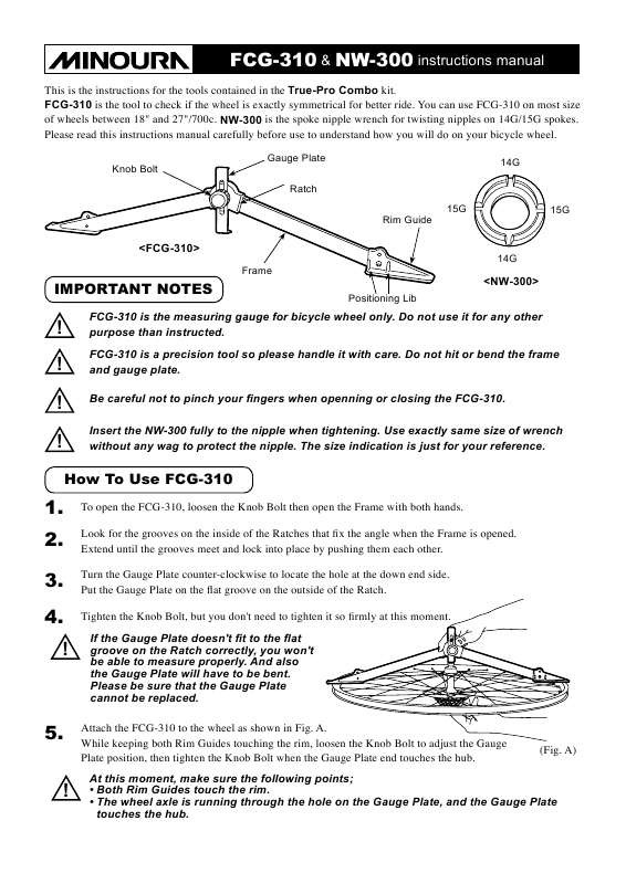 เครื่องมือวัดศูนย์ล้อ สำหรับขึ้นล้อใหม่ Minoura (Made in JAPAN) FCG-310