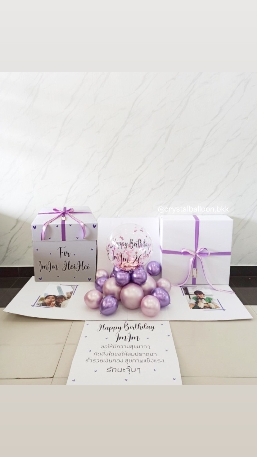 Happy Birthday Surprise Box กล่องเซอร์ไพรส์วันเกิด Bubble ตั้งฐาน พร้อมตกแต่ง สามารถใส่รูปได้ 2 ใบ สามารถเปลี่ยนสีลูกโป่ง/ข้อความได้