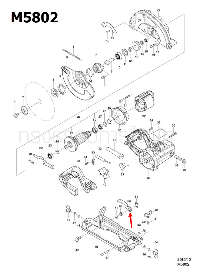 ตัวปรับระดับ เลื่อยวงเดือน Maktec MT582, M5802 [#63] Pn.346311-2 (แท้) ##