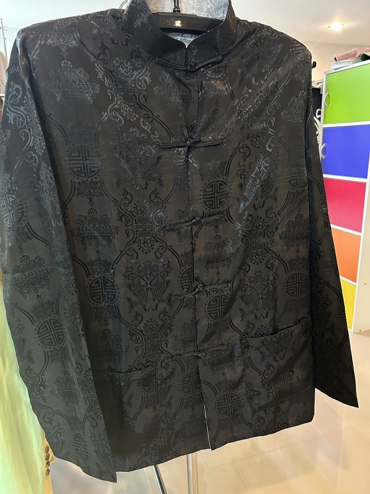 Preorder ชุดจีน ชาย เสื้อผ้าแพร สีดำ/ เทาเงิน ใส่ได้สองด้าน