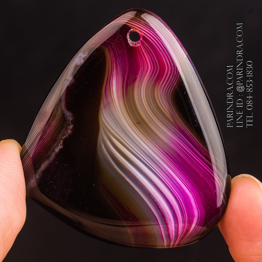 หินอาเกต AGATE ลวดลายสีน้ำตาลดำแกมม่วง AGT012