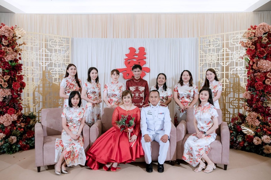 พร้อมส่ง (สินค้าตัวโชว์) เสื้อจีน ชาย เสื้อคอจีน ผ้าไหมจีน สีแดง ปักลายมังกร