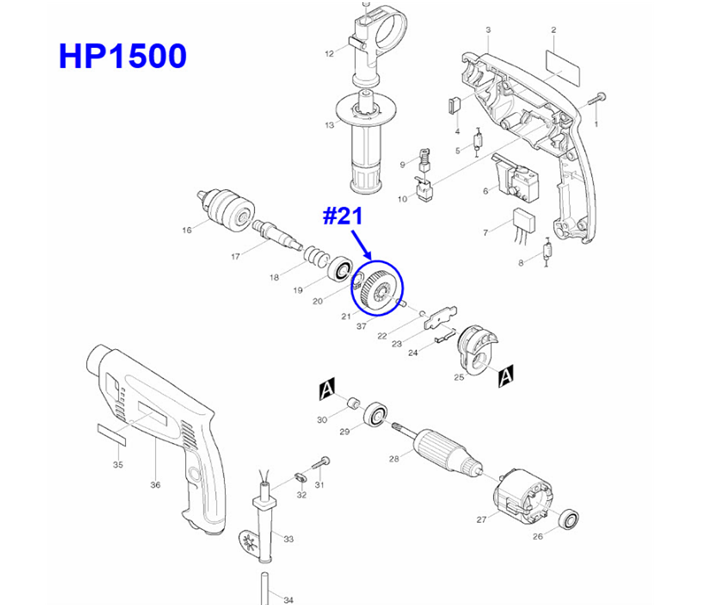 เฟือง สว่าน มากีต้า Makita HP1500, HP1501 [#21] Pn.226423-6 (แท้) ##