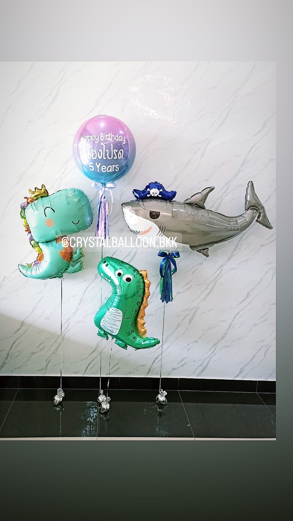 ลูกโป่ง วันเกิดเด็ก ฟอยล์กลม USA 18" พร้อม ฟอยล์ตกแต่ง ฉลาม 1 ชิ้น,ไดโนเสาร์ 2 ชิ้น สามารถเปลี่ยนสีลูกโป่ง/เปลี่ยนฟอยล์ตกแต่ง/เปลี่ยนข้อความได้