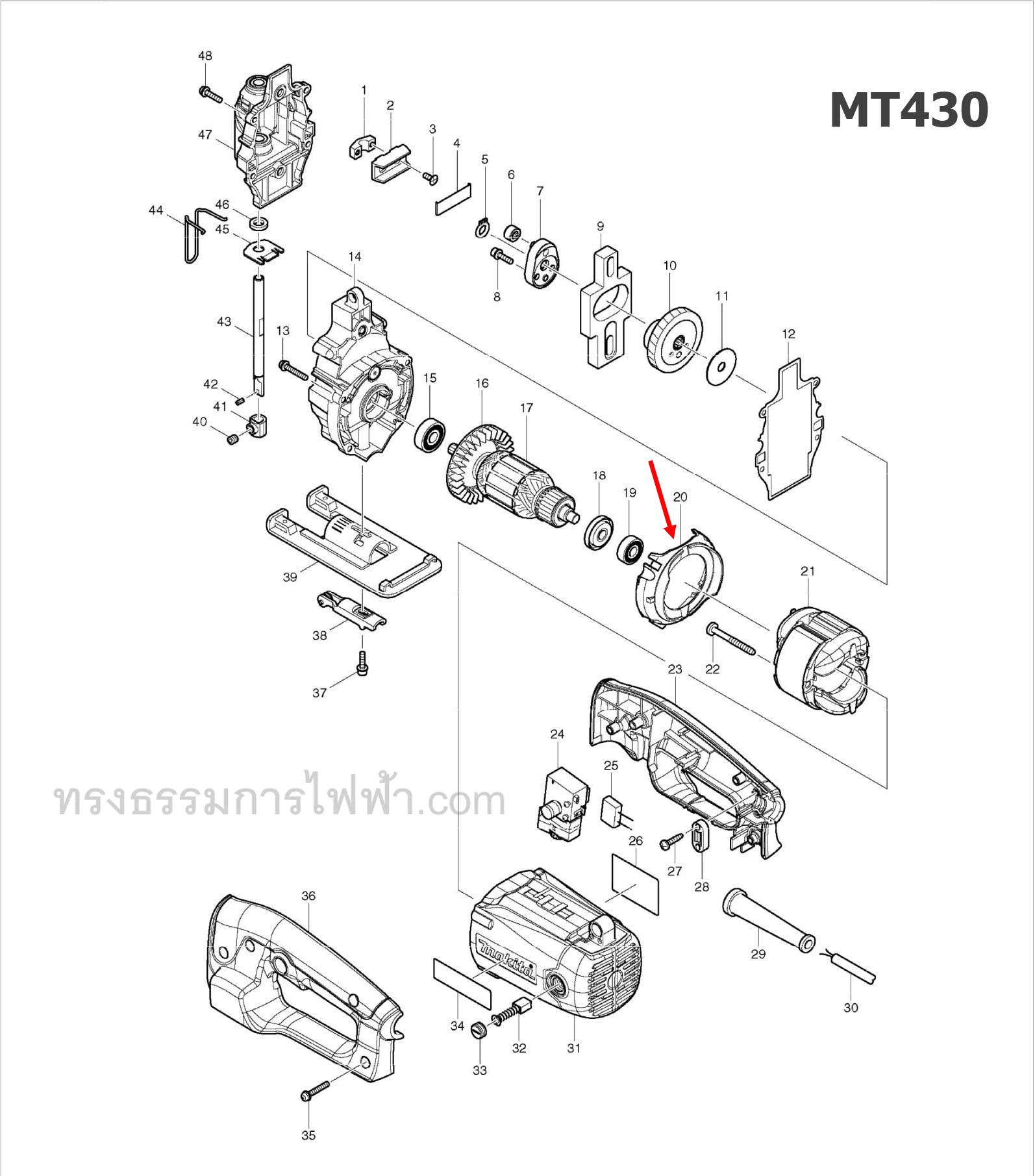 บังลมทุ่น จิ๊กซอว์ Maktec มาคเทค , Makita มากีต้า MT430, M4302, M4302B [#20] Pn.450933-3 (แท้) ##