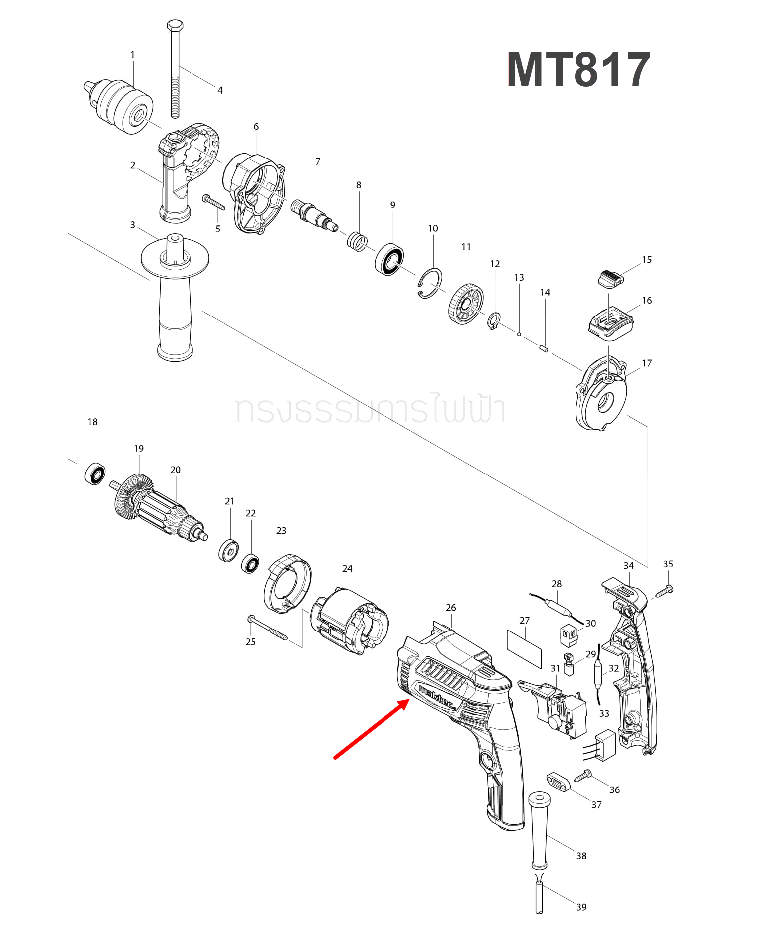 เสื้อฟิลคอยล์ สว่านกระแทก Maktec มาคเทค MT817 Pn.454120-6 (แท้) ##