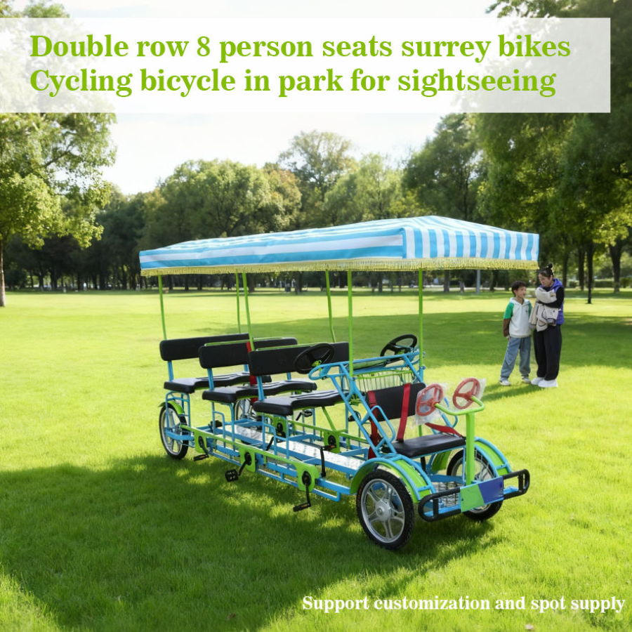 จักรยาน Surrey Bike 4 ล้อ 3 แถว 9 ที่นั่ง – Favorite FO-3 | กรอบเหล็กคาร์บอนหนา ทนสนิม สีสันสดใส | จักรยานปั่นกลุ่มสำหรับครอบครัวและท่องเที่ยว