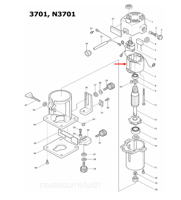 ฟิลคอยล์ เครื่องเซาะร่องไม้ (เราท์เตอร์) Makita 3701, N3701 [#7] Pn.593163-4 (แท้) ##