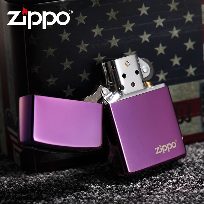 ไฟแช็ค Zippo 24747ZL แท้ สีม่วงเข้มผิวมัน " Zippo Logo Purple Abyss " แท้นำเข้า 100%