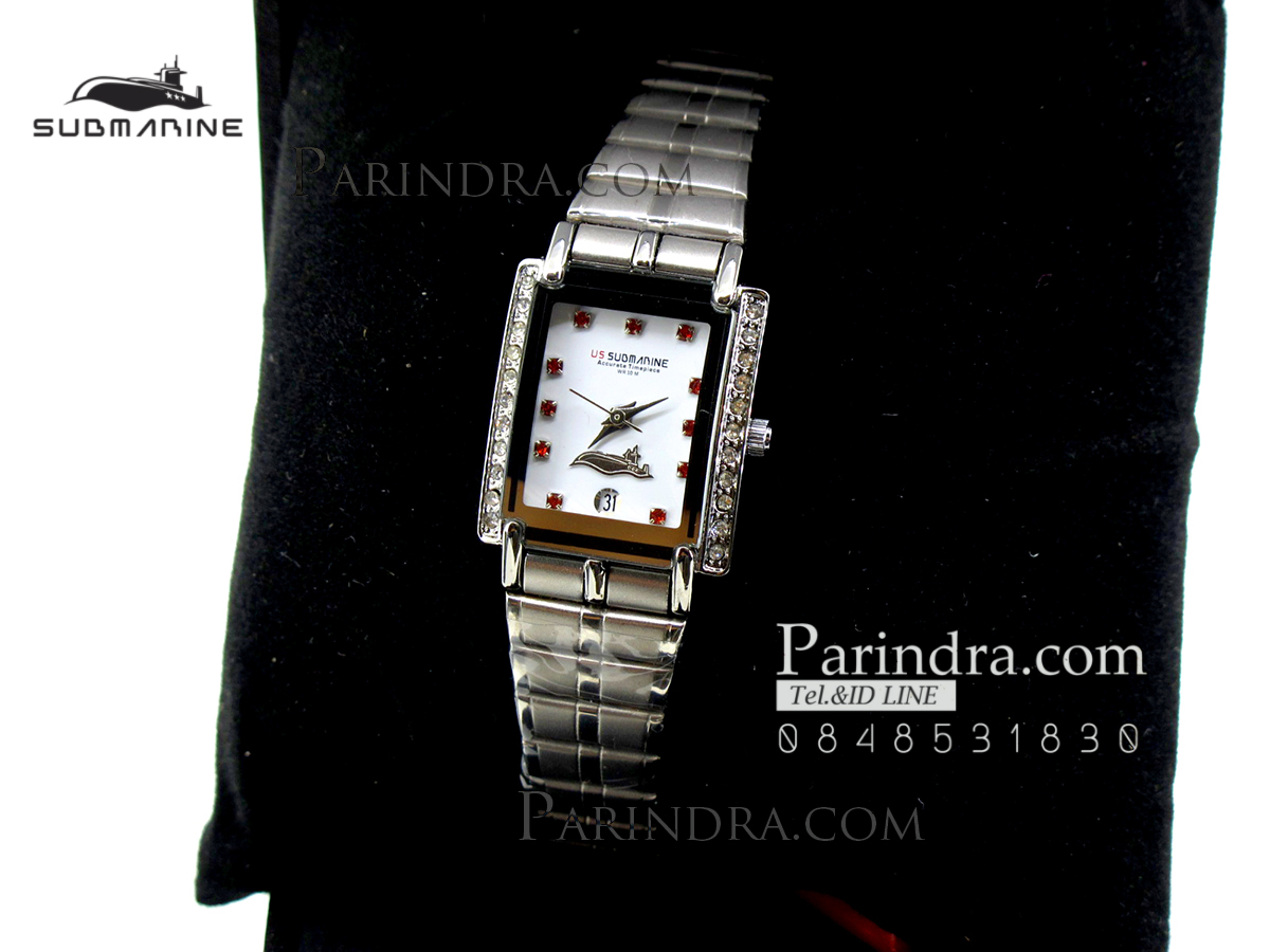 นาฬิกา U.S. submarine รุ่น S1015L สีเงินหน้าปัดสีขาวกรอบคริลตัล