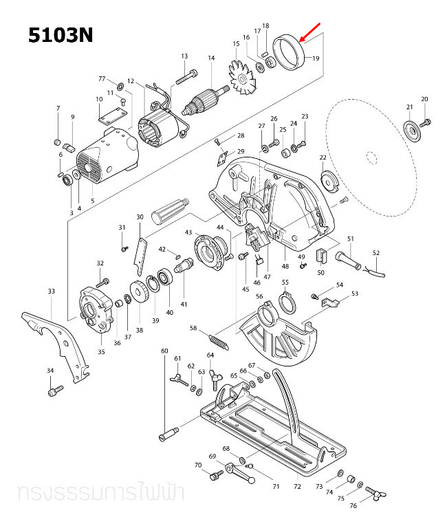 แผ่นบังคอยล์ เลื่อยวงเดือน Makita 5103N [#19], 5201N [#17], 5401N [#1] Pn.343119-5 (แท้) ##
